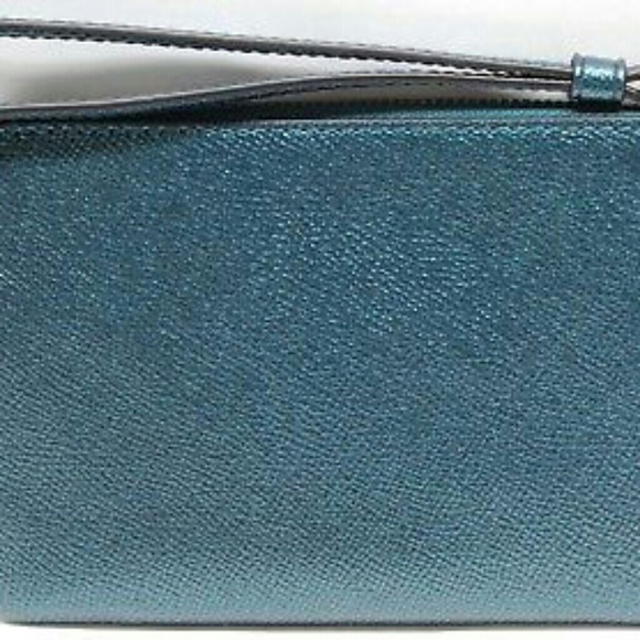 NWT COACH Leather Wristlet~Metallic Teal~F21070 - Picture 3 of 8